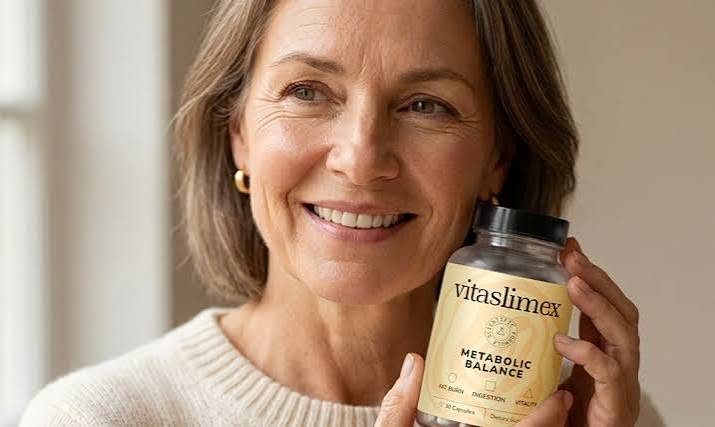 Woman holding a VitaSlimex bottle in natural light